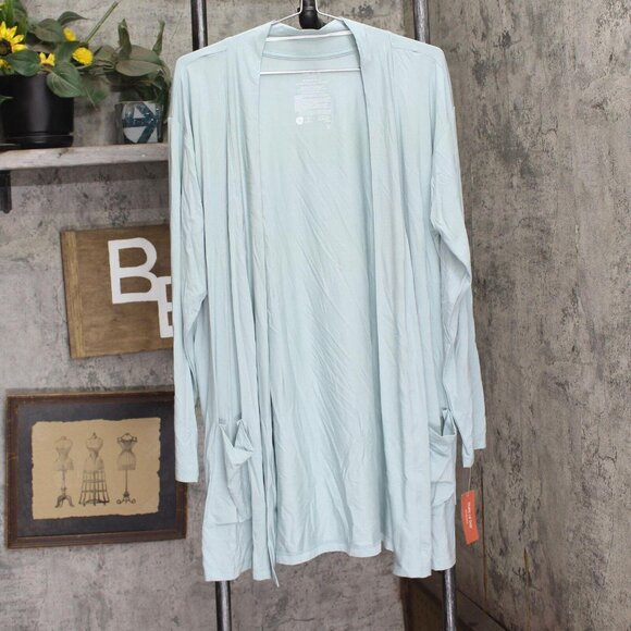 NWT State Of Day Womens Open Front Knit Lounge Cardigan Gray Mist Blue XL - Picture 2 of 5